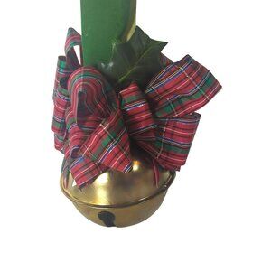 Vintage Christmas Jingle Bell With Plaid Ribbon & Greenery Decoration
